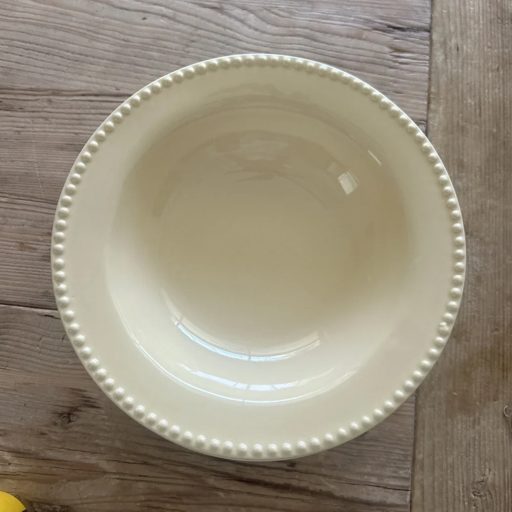 Lot Of 8 Pottery Barn Emma Beaded Stoneware Bowl Scalloped Rim Yellow 9 3/4